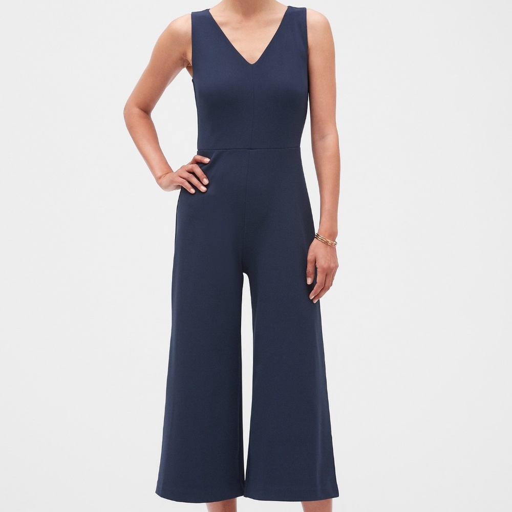 Banana Republic Factory V-Neck Sleeveless Wide Leg Crop Jumpsuit Blue Women's 2